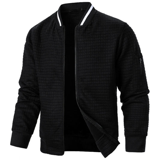 Men's New Zipper Solid Color Jackets Stand Up Collar Men's Casual Plaid Coats Vintage High Street Casual All-match Cardigan